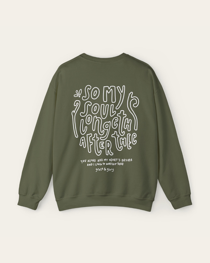 "As the Deer" Military Green Unisex Crewneck